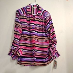 Dana Buchman Multicolored Striped Button Up Cap Sleeve Top Women's Size XL NWT.